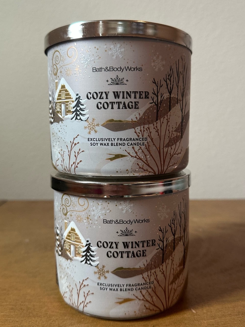 X2 Bath & Body Works Cozy Winter Cottage 3 wick candles NEW